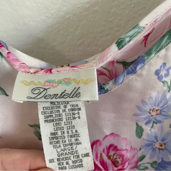 Vintage Dentelle Satin Floral Slip Dress Dainty Pink Peonies Daisies 90s 80s L - Picture 6 of 8